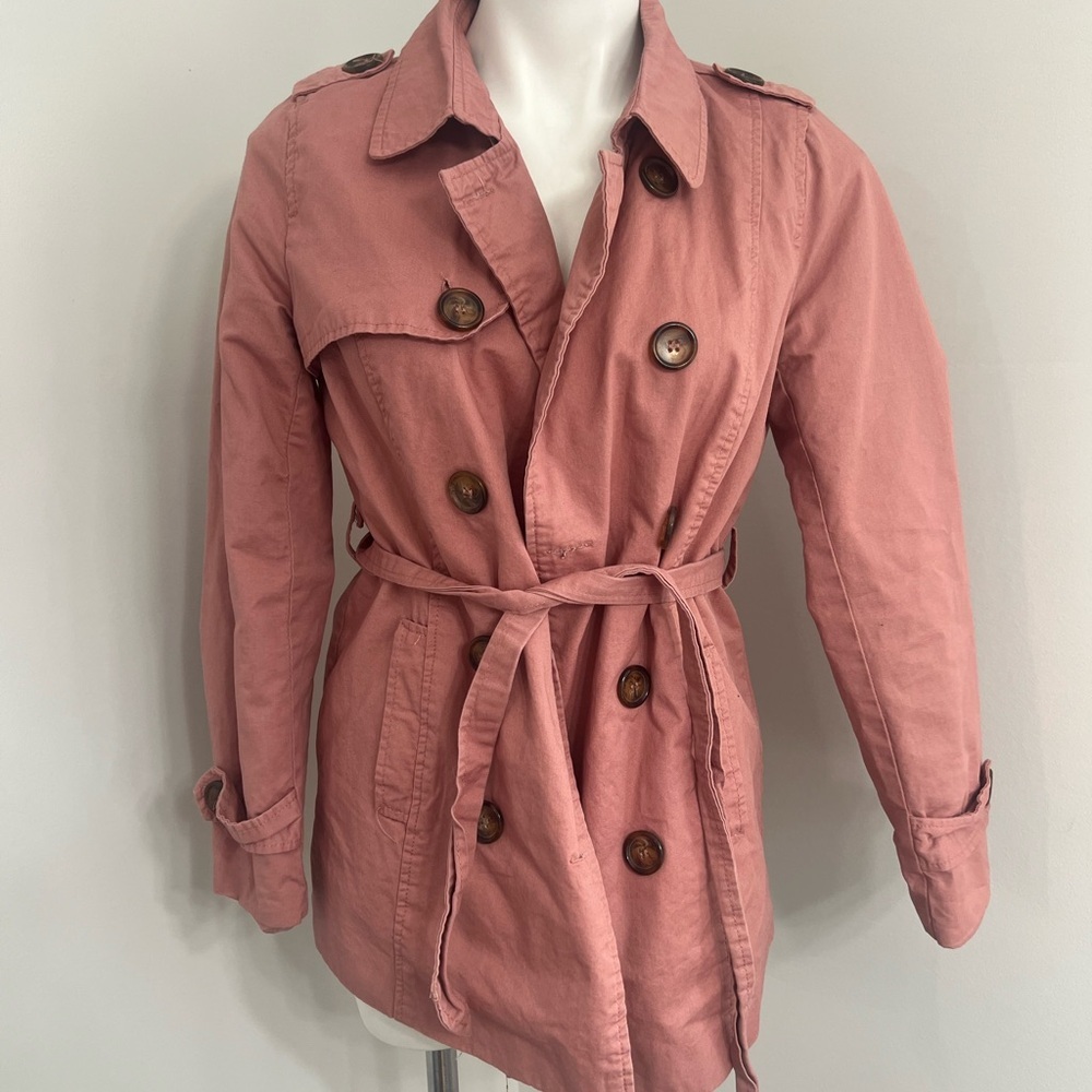 Miss London Pink Trench Coat with Belted Waist - Picture 1 of 3